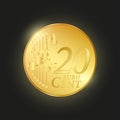 Twenty euro cent. Vector illustration of golden coin. Royalty Free Stock Photo